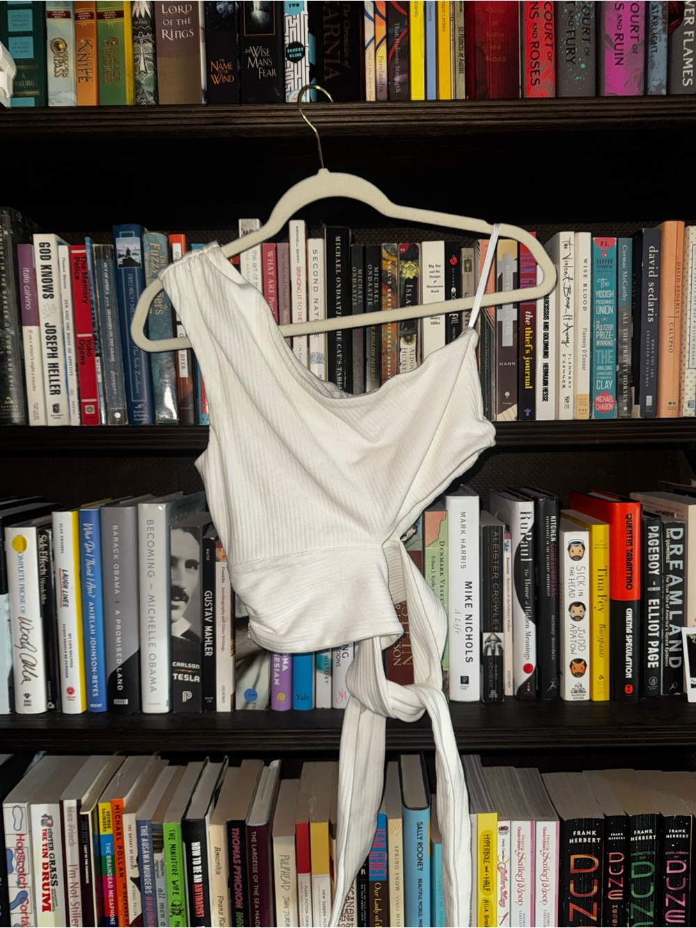 Lovers + Friends White One-Shoulder Wrap Crop Top